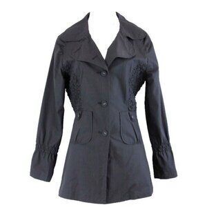 Yellow Rose Sz M Black Shirred Sides Button Front Cotton Poly Lined Jacket